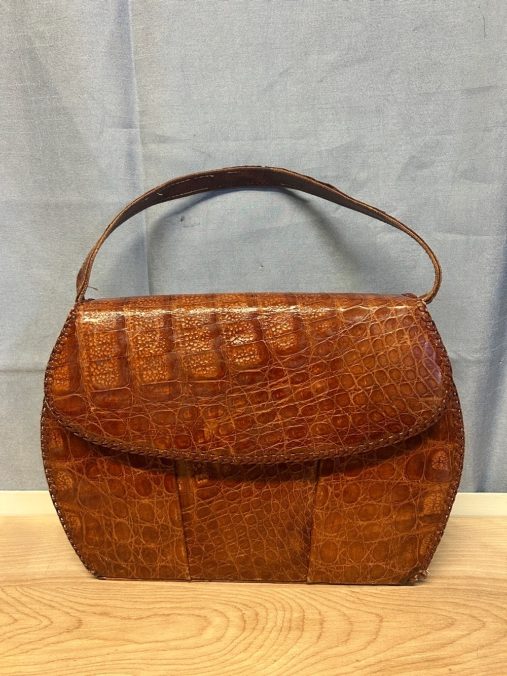 Vintage Brown Croc-Embossed Leather Shoulder Bag